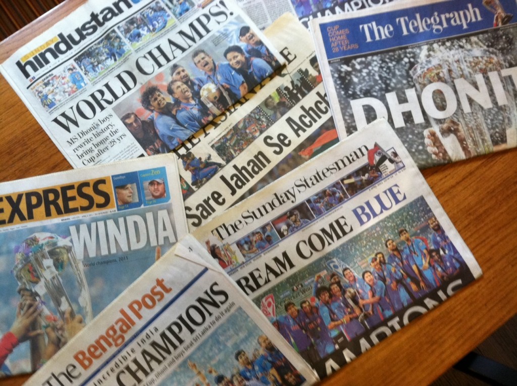 Indian newspapers celebrate the 2011 World Cup win