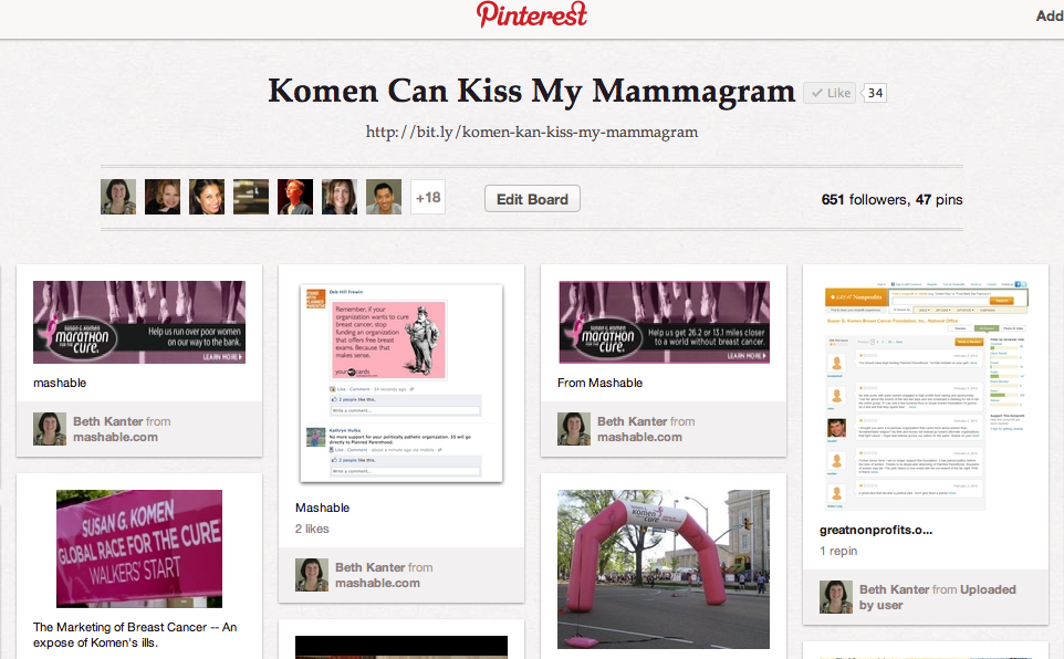 Beth Kanter's Pinterest board on Komen/Planned Parenthood