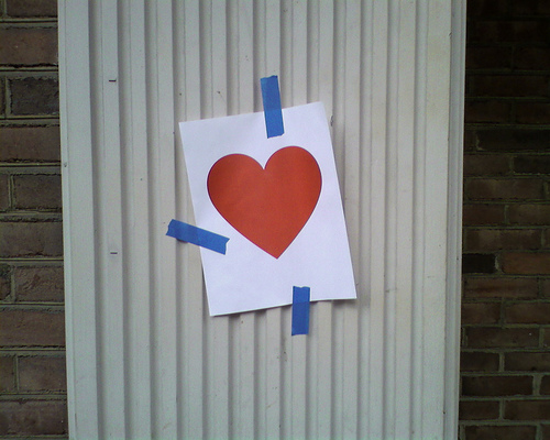 valentine taped to wall