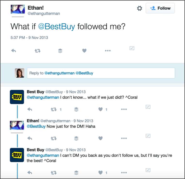 Best Buy conversing on Twitter