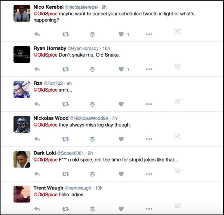 Reaction to Old Spice tweets during 2015 Paris attacks