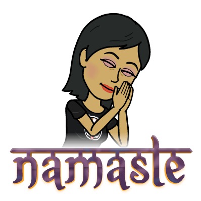 bitmoji of Shonali saying namaste