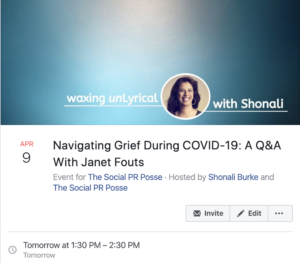 event header for Facebook Live with Janet Fouts