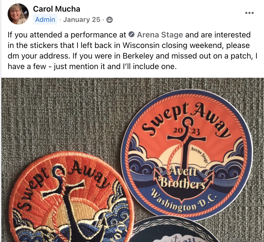 Community post in a private Facebook Group for Swept Away's DC run